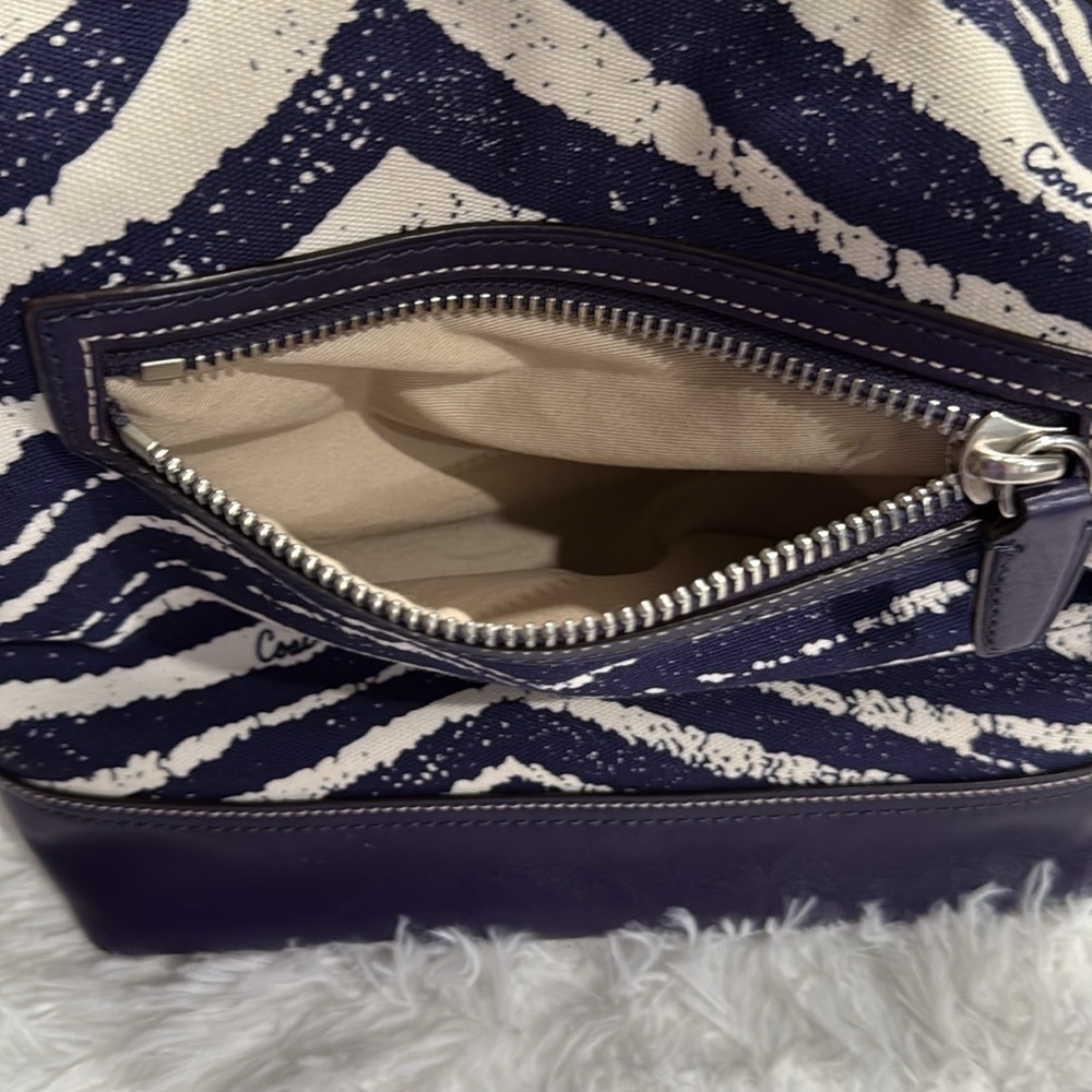 Coach Legacy Zebra Print Leather Trim Duffel Shoulder Bag in SV/Marine - Picture 16 of 16